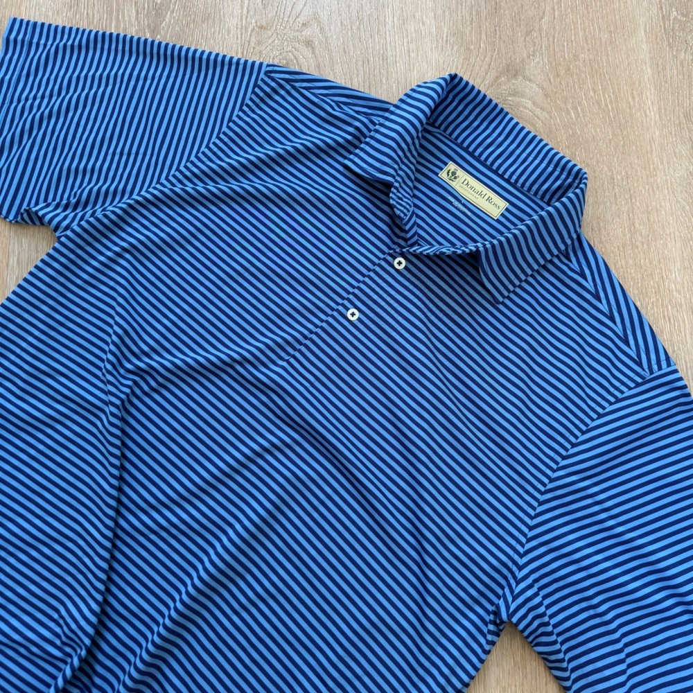 Donald Ross Sportswear Polo Shirt Mens Large Blue Striped Golf Performance